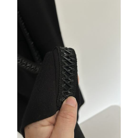 Joseph Ribkoff Vest Sweater Cardigan Leather Trim Witchy Goth Cascade Black 14 - Picture 3 of 9